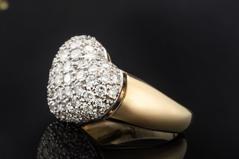 Herz Ring mit Diamanten Goldschmiedearbeit in 750er Gelbgold Weißgold 