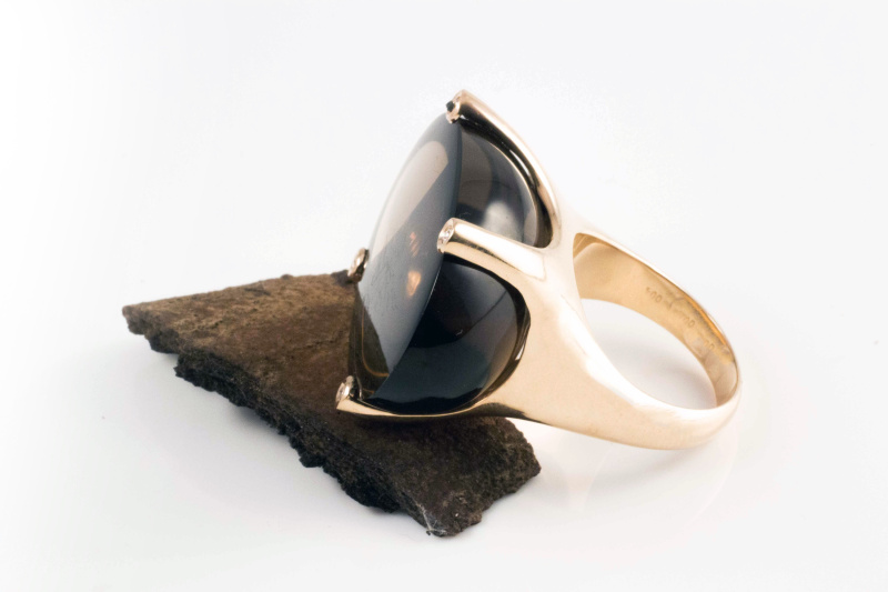 Designer Rauchquarz & Brillant Ring 750 Rotgold Gold 