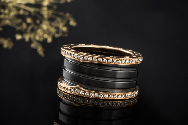BVLGARI B.zero1 4-Band Ring Schwarze Keramik Diamanten 750er Roségold 57 
