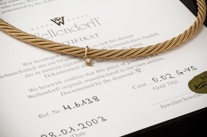 Wellendorff Collier Kette Prinzesse Seidenkordel 45 cm Gelbgold Full Set 