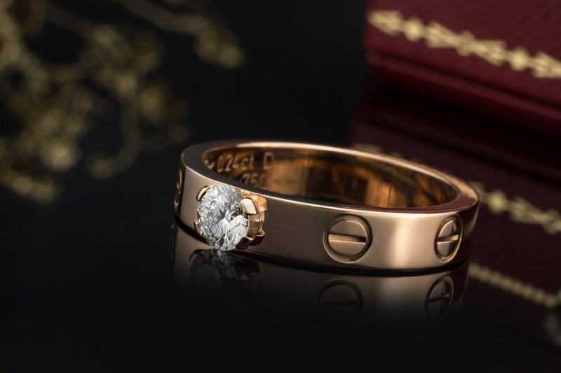 Cartier Love Solitär Ring mit 1 Diamant Brillant 750er Roségold Größe 51 