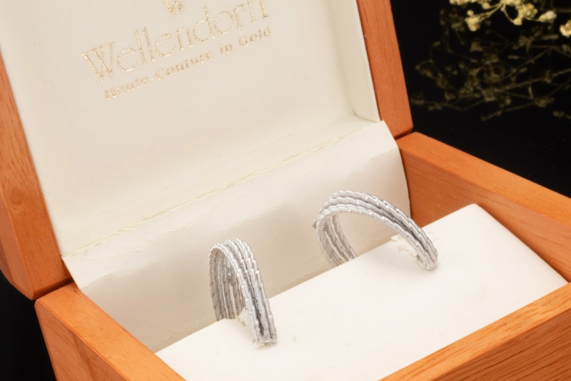 Wellendorff Ohrringe Creolen Sonnenglanz Diamanten Weißgold 750 Full Set 