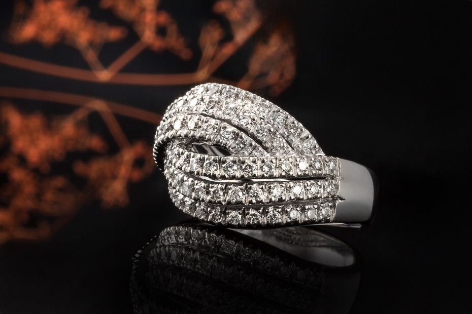 Ring Crossover Diamanten Brillanten Goldschmiedearbeit in Weißgold 750 