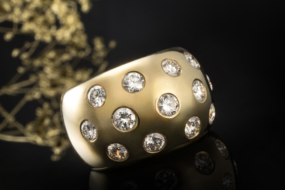 Diamant Ring Goldschmiedearbeit Handarbeit Brillanten Massiv in Gelbgold 