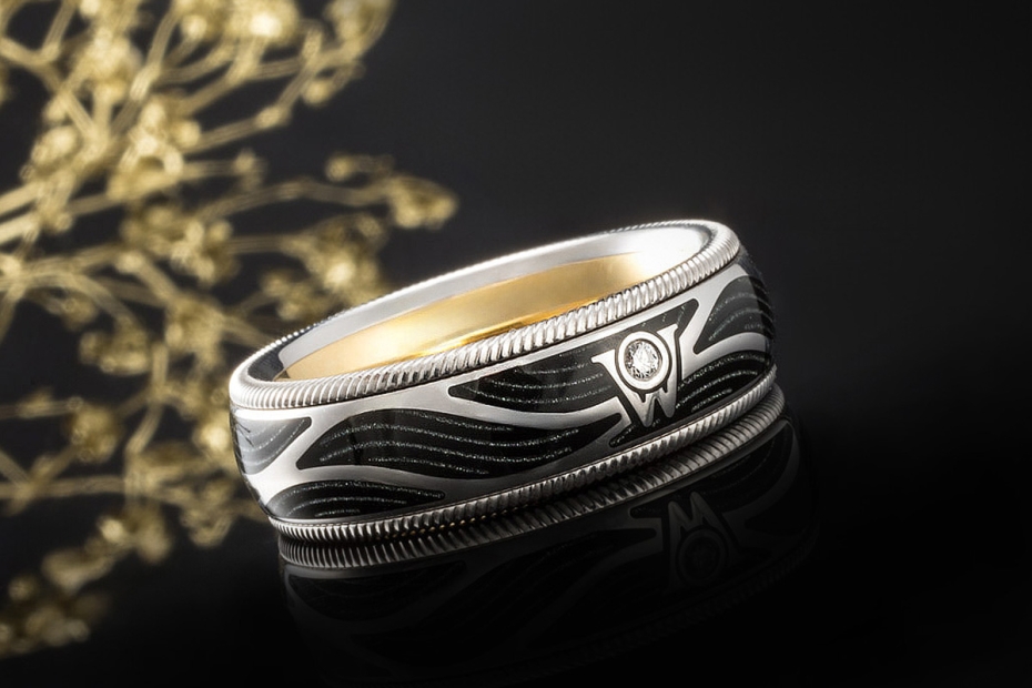 Wellendorff Ring Engelskraft Schwarz Drehring Diamant in 750er Weißgold 