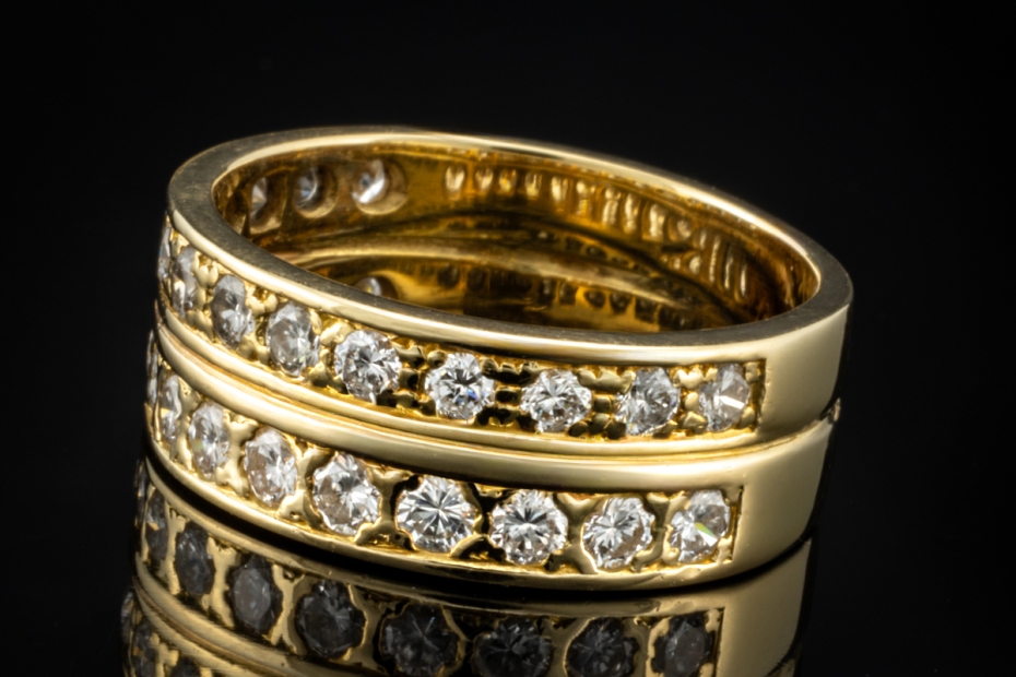 Bandring Ring mit 2 Reihen Diamanten Handarbeit in 750er Gelbgold Gr. 59 