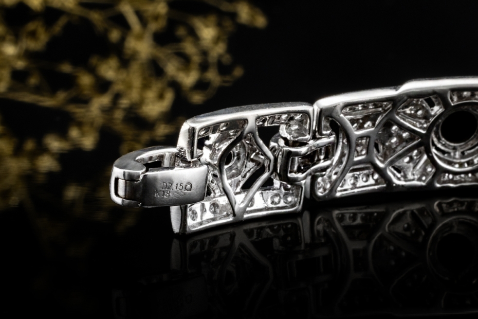 Antikes Armband mit Diamanten und Onyx Vollbesatz in 750er Weissgold 