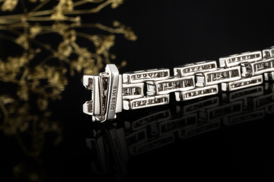 Eckiges Gliederarmband Brillanten und Baguette Diamanten in Weißgold 750 