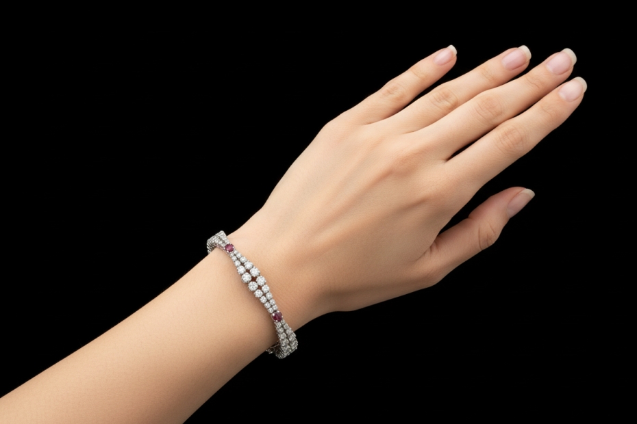 Raffiniertes Vintage Armband 12,5 Ct Rubine und Diamanten 750er Weißgold 