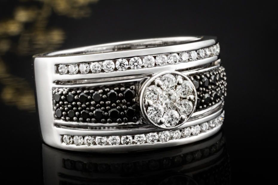 FABIANI Ring Bandring mit schwarzen und weißen Diamanten in Weißgold 585 
