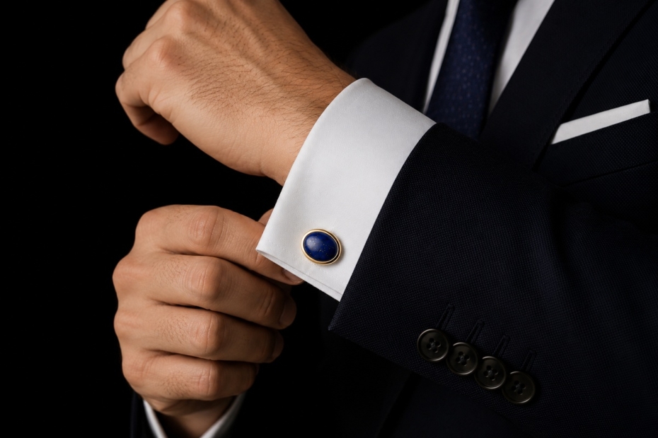 Manschettenknöpfe Handarbeit mit Lapislazuli Cabochons Oval Gelbgold 750 