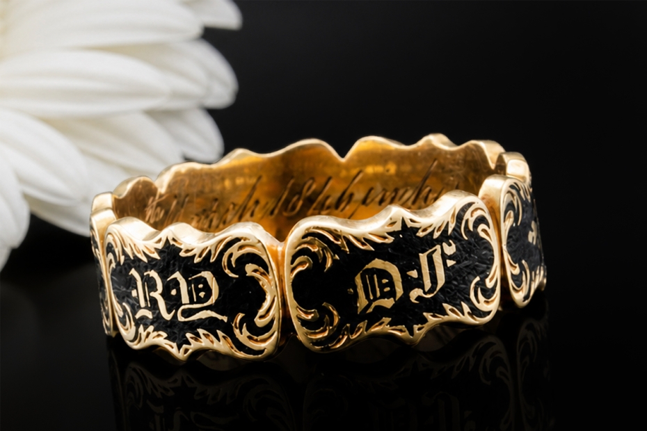 Antiker Trauerring John Taylor 1846 Ring Schwarz Gold in Gelbgold 750 