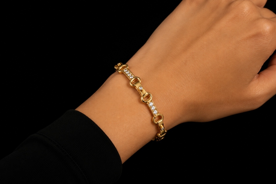 Armband Reitsport Pferdetrense mit Diamanten in Gelbgold 750 Handarbeit 