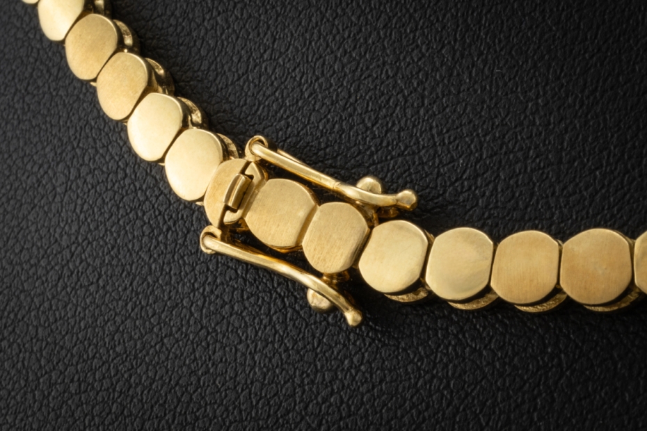 Tenniscollier Kette mit Diamanten Handarbeit in 750er Gelbgold Weißgold 