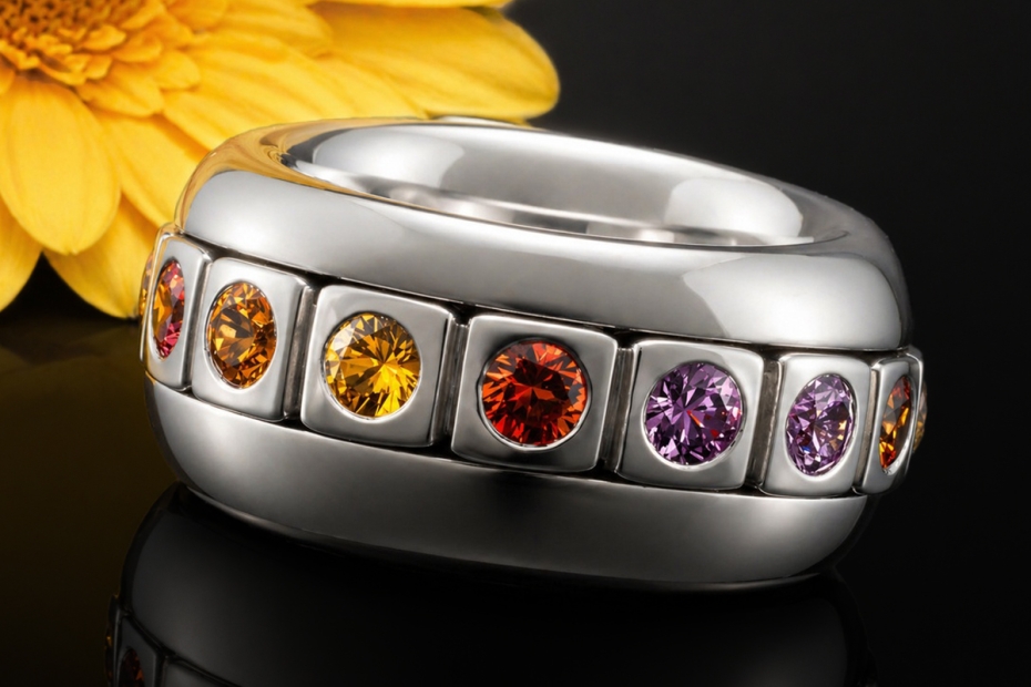 Odenwald Eternity Drehring Tango mit bunten Saphiren Massiv Weißgold 750 