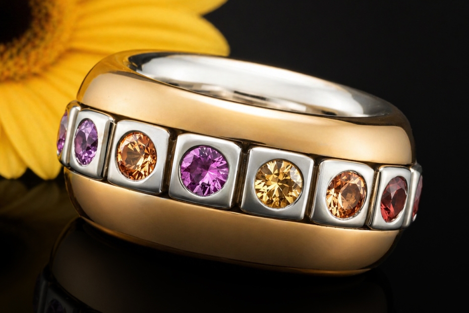 Odenwald Eternity Drehring Tango mit bunten Saphiren Massiv Roségold 750 