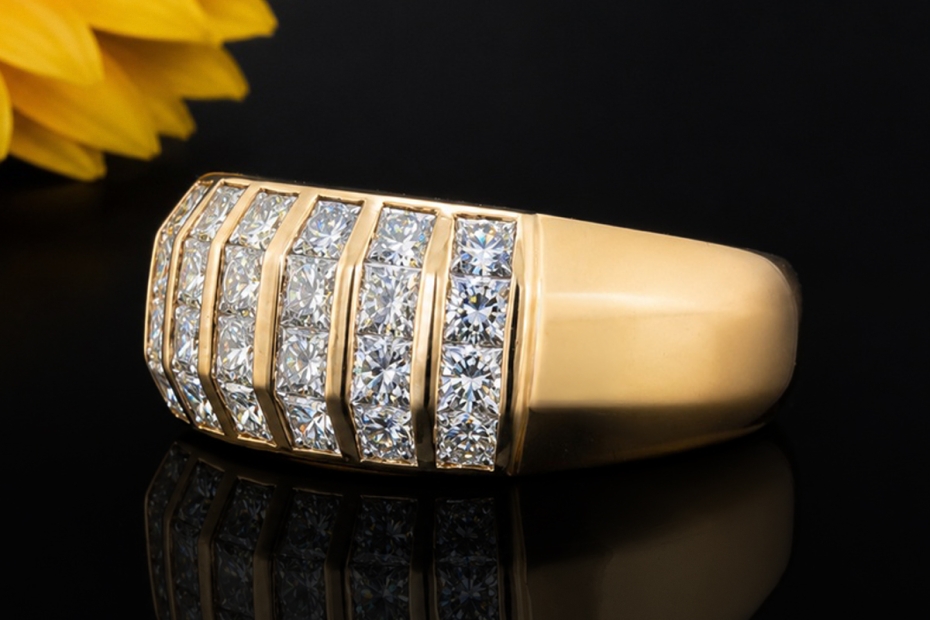 Exklusiver Wempe Ring Eckige Diamanten im Carreeschliff in Gelbgold 750 