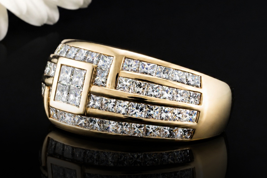 Wempe Ring Architektonisches Design mit Carré Diamanten in Gelbgold 750 