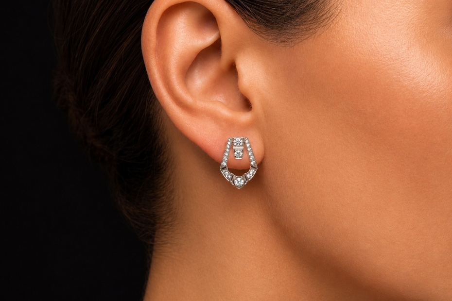 Art Déco Ohrringe Ohrstecker Altschliff Diamanten in Platin Handarbeit 