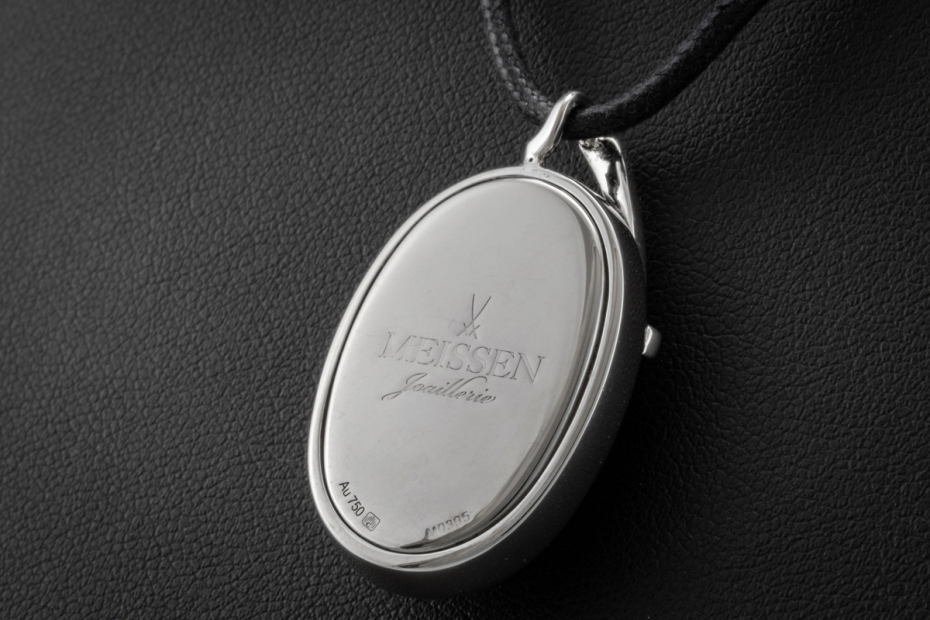 Meissen Collier Mystery Ming Drache Bemaltes Porzellan Weißgold Anhänger 