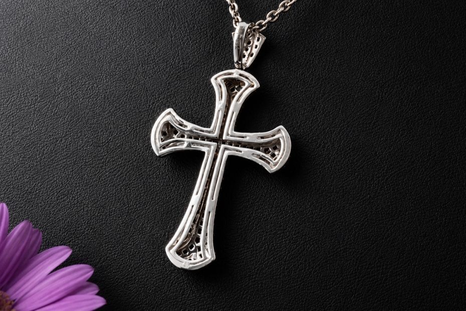 Juwelier Leicht Kreuz Anhänger Diamanten schwarze Saphire 750er Weißgold 