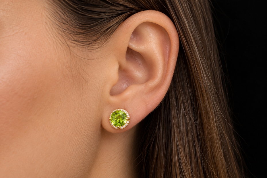 Hollfelder Creations Peridot Ohrstecker mit Diamanten in 750er Gelbgold 