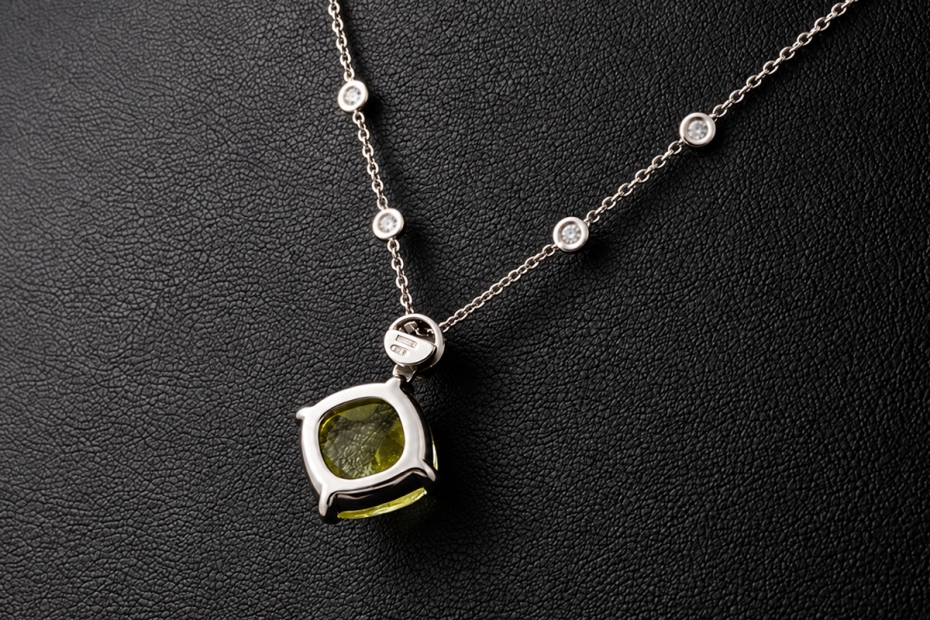 Gress-Rinck Collier Lemon-Citrin und Diamanten 750er Weißgold Handarbeit 