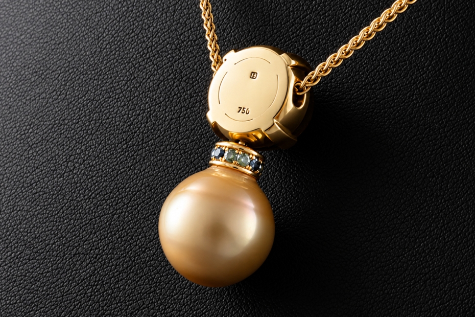 Collier mit Fidschi Perle Grüner Turmalin und Diamanten in Gelbgold 750 