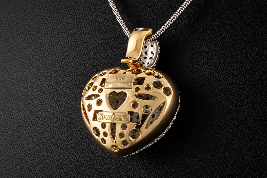 Großer Herz Anhänger mit 5 Carat Diamanten in Gelbgold und Weißgold 750 