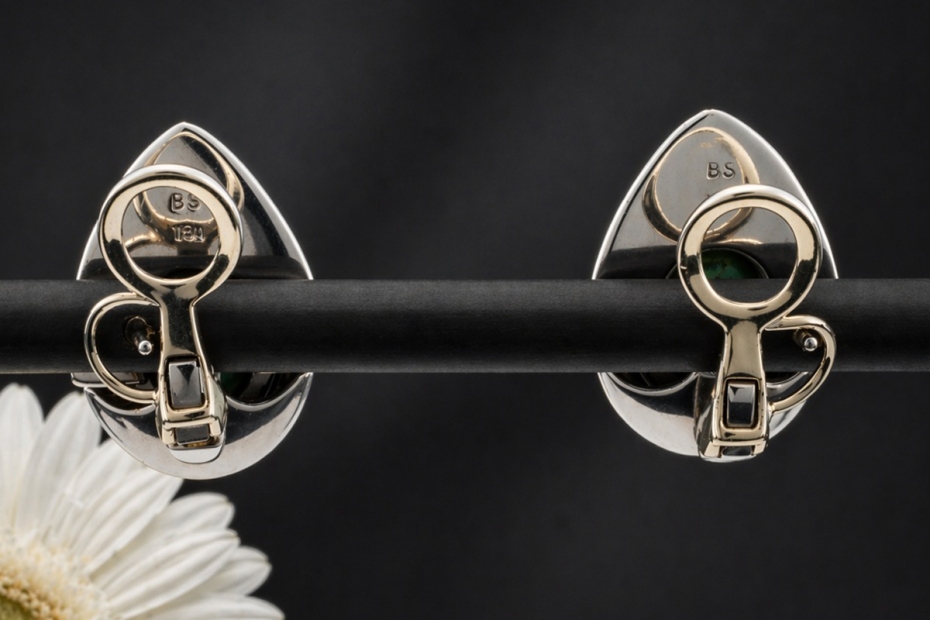 Tropfen Ohrringe Ohrstecker mit Clip Türkis und Diamanten 750er Weißgold 