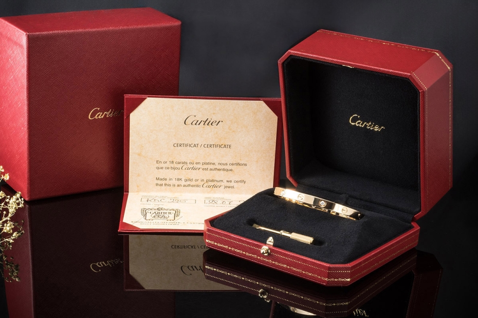 Cartier Love Armreif Armband Bracelet Diamanten Gelbgold Gr. 19 Full Set 