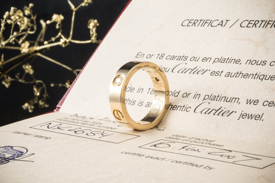 Cartier Love Ring mit 3 Diamanten in 750er Gelbgold Großes Modell Gr. 54 