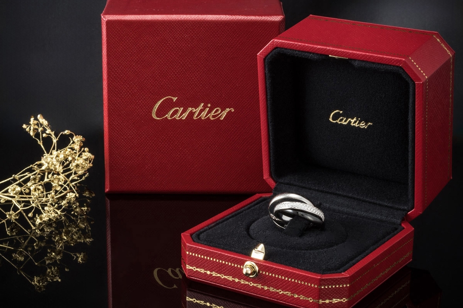 Cartier Trinity Ring mit Diamanten Klassisch in Weißgold Keramik Platin 