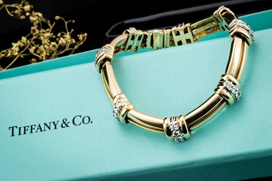 Tiffany & Co Armband Gliederarmband Diamanten in Gelbgold 750 mit Platin 