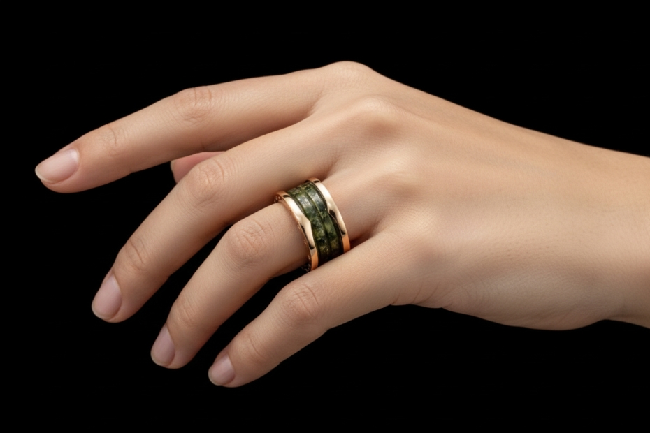 BVLGARI B.zero1 Ring 4-Band Marmor Grün Naturstein 750er Roségold Gr. 56 