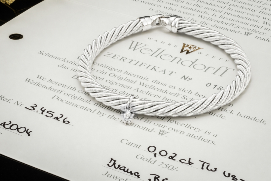 Wellendorff Armband Prinzesse Seidenkordel mit Diamant in 750er Weißgold 
