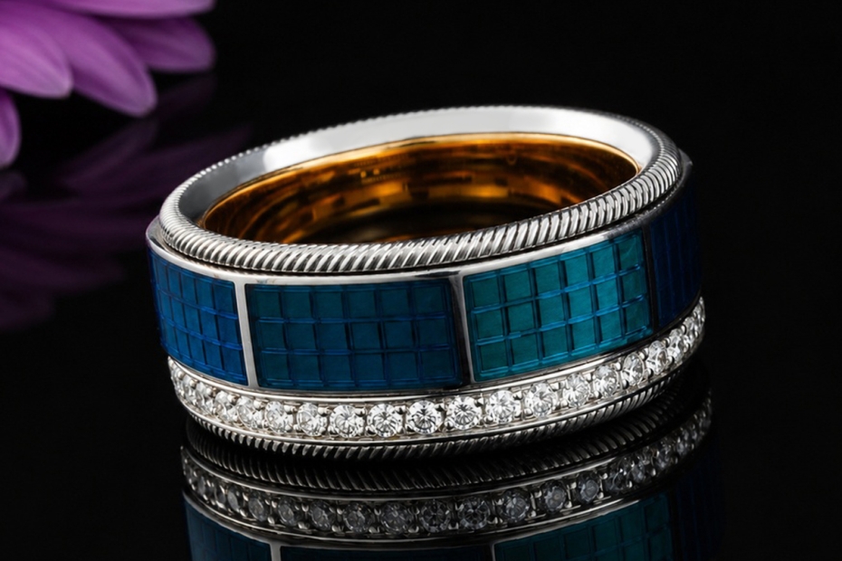 Wellendorff Ring Blaue Lagune Drehring Weißgold mit Diamanten Full Set 