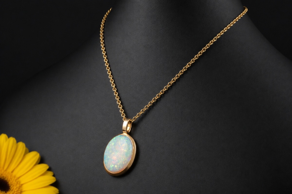 Großer ovaler Anhänger Leuchtender Opal Roségold 750 Goldschmiedearbeit 