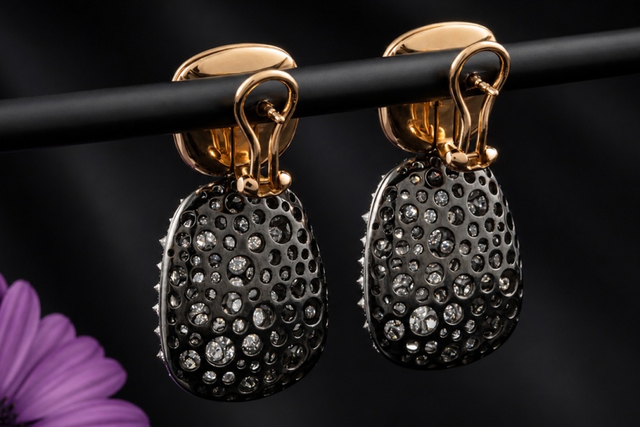 Hollfelder Punk-Couture Ohrringe Ohrhänger Graue Diamanten in 750er Gold 