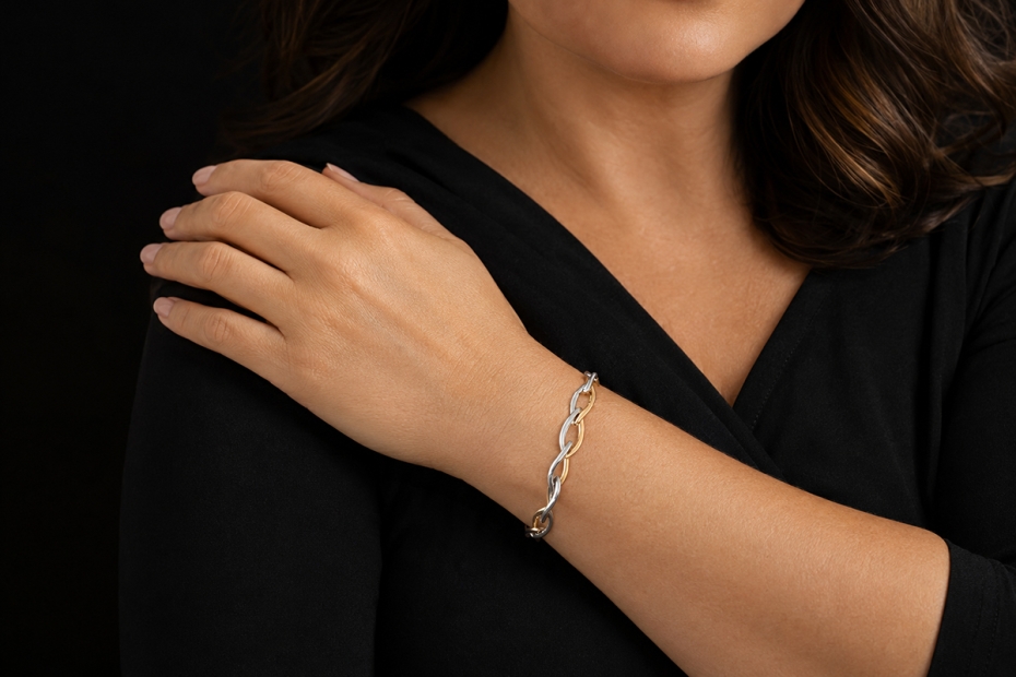 Clioro Armband Italienische Bicolor Handarbeit Weißgold und Roségold 750 