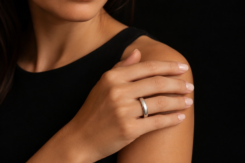 noor Ring Moderner Bandring Ehering feel the diamond in 750er Weißgold 