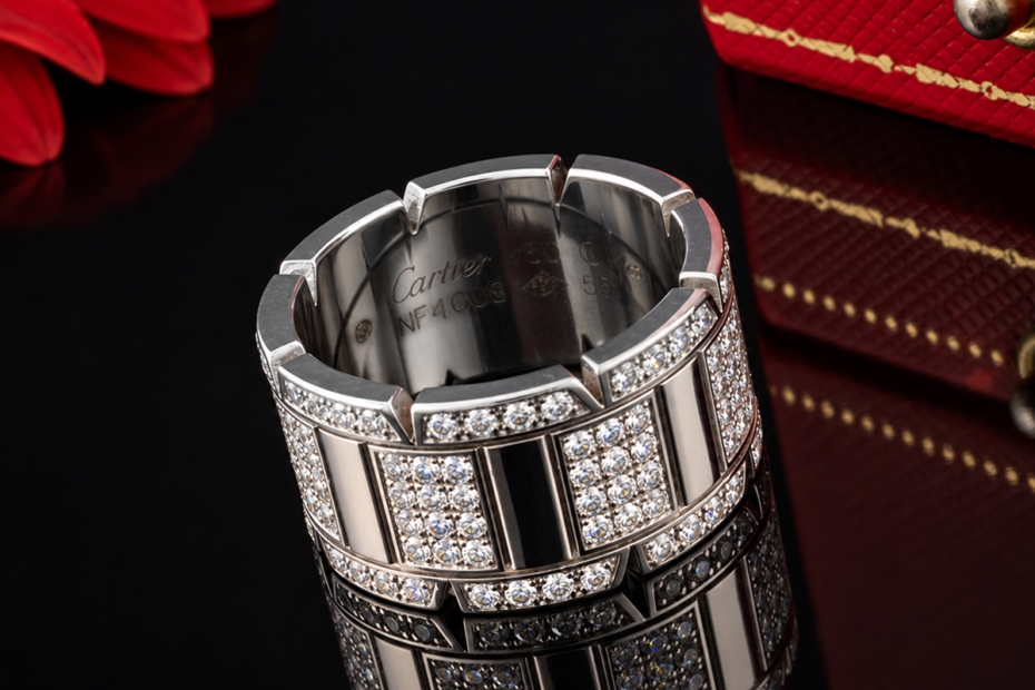 Cartier Tank Française Ring Breites Modell mit Diamanten in Weißgold 750 
