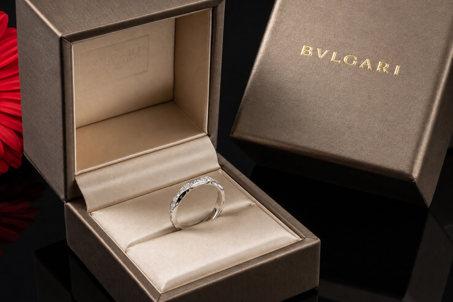 BVLGARI Infinito Ring mit Diamanten Memoire Ehering Platin 950 Full Set 