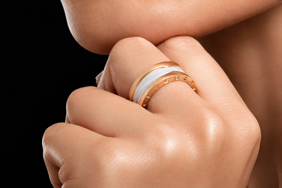 BVLGARI B.zero1 2-Band Ring Weiße Keramik 750er Roségold Größe 60 OVP 