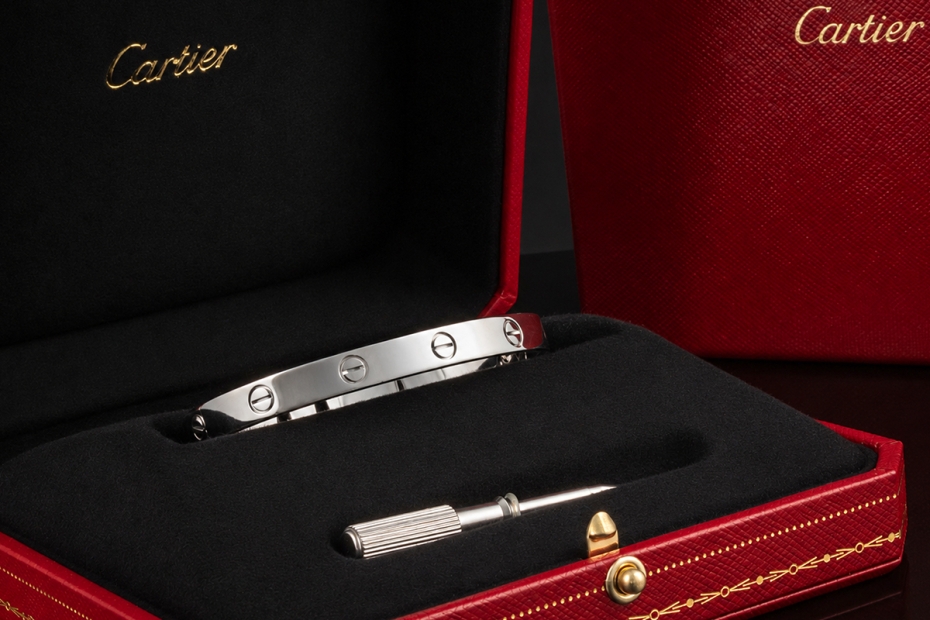 Cartier Love Armreif Armband Neues Modell in Weißgold 750 Gr 17 Full Set 