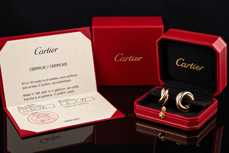 Trinity de Cartier Creolen Ohrringe Große Ausführung 750er Gold Full Set 