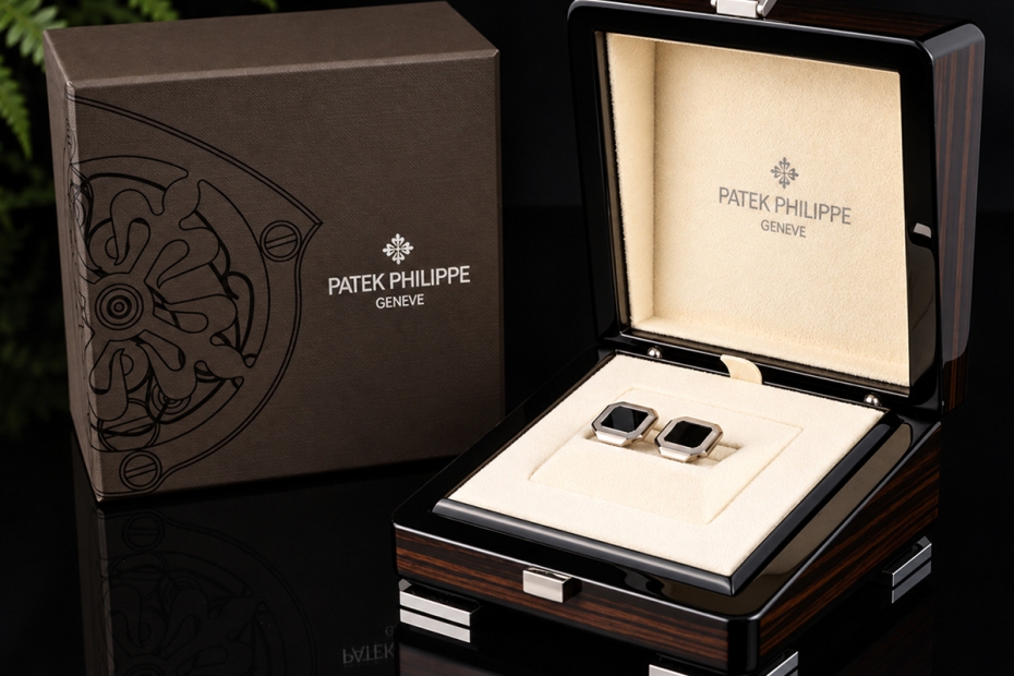 Patek Philippe Cubitus Weißgold Manschettenknöpfe Sonnenschliff Grün OVP 