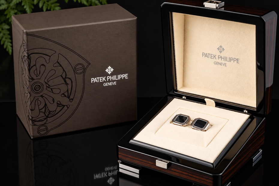 Patek Philippe Cubitus Weißgold Manschettenknöpfe Sonnenschliff Blau OVP 