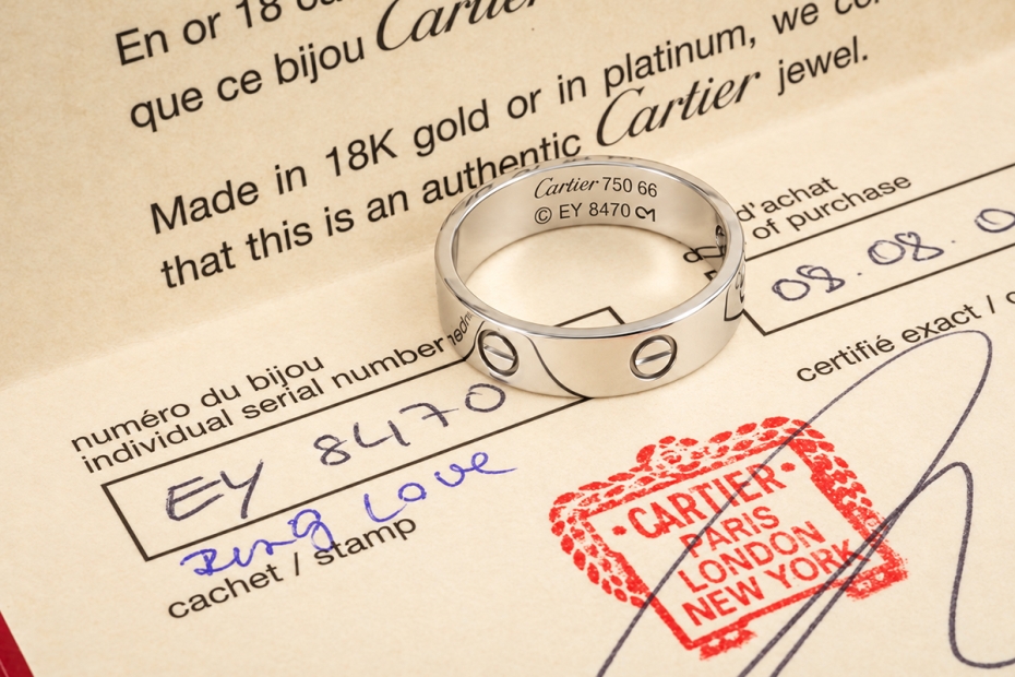 Cartier Love Ring Klassisches Modell in Weißgold 750 Größe 66 Zertifikat 