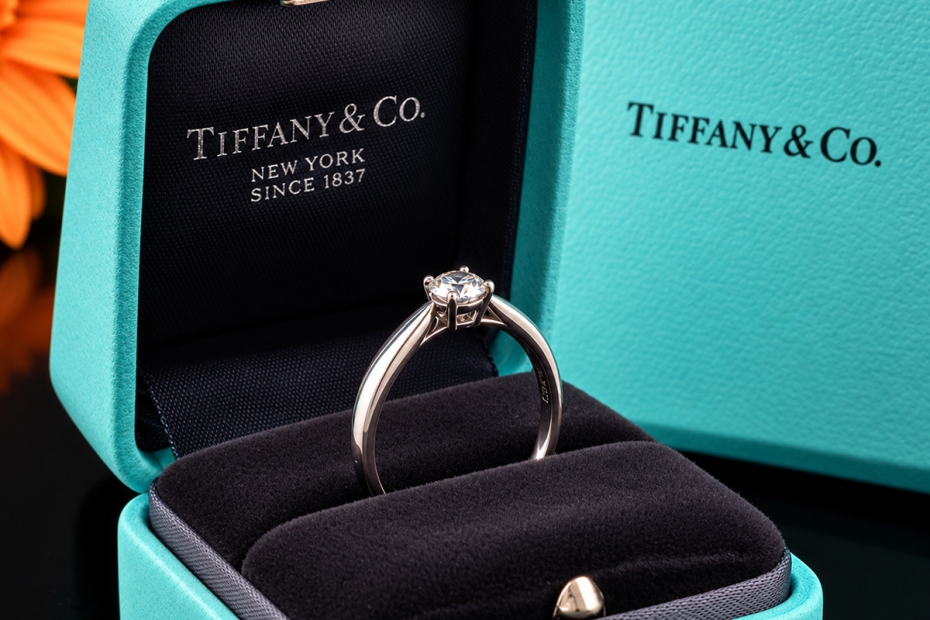Tiffany & Co. Harmony Solitär Ring Diamant 0,34 Ct 950er Platin Full Set 